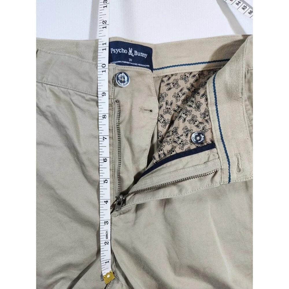 Psycho Bunny Khaki Chino Shorts Mens 33 Cotton Blend Flat Front Logo PreppyPunk - Picture 9 of 10